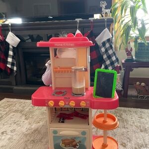 Kids Play Kitchen Set with Pink and Orange Accents